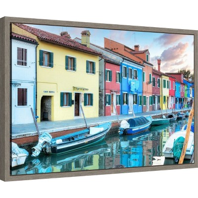 Colorful Cityscape Canal Framed Canvas Print, 16 x 23 inches