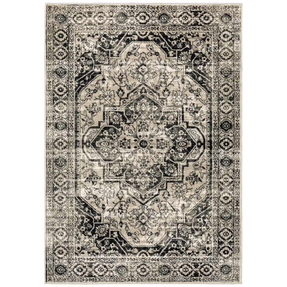 6'7inx9'2in Gabriella Distressed Vintage Traditions Rug Gray/Black - Captiv8e Designs