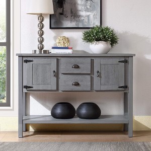 ORRD 48" Retro Solid Wood Sideboard w/2 Drawers & Cabinets - Dining Buffet Cabinet for Kitchen, Living Room（Antique Gray） - 1 of 4
