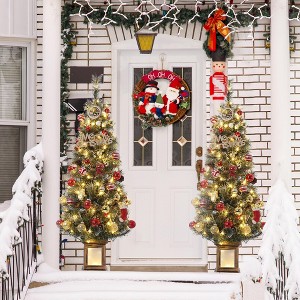 2Pcs 4.5 Ft Pre-Lit Christmas Tree, Artificial Christmas Tree with 108 Warm White  Lights, Easy Assembly, Fake Xmas Tree - 1 of 4