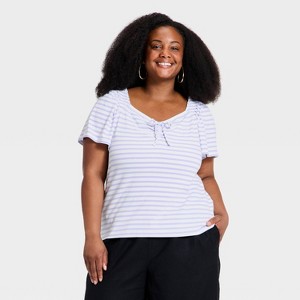 Women's Flutter Short Sleeve Tie-Front Knit Top - Ava & Viv™ Blue