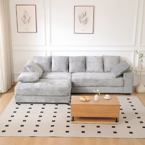 108.6" L-Shaped Corduroy Sectional Sofa with Storage Ottoman & 8 Throw Pillows ¨C Modular, Deep-Seat Comfort for Living Room or Apartment - 1 of 4