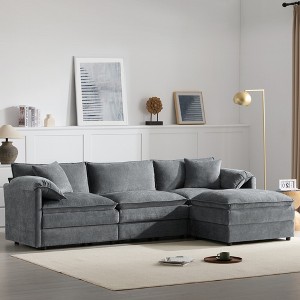 Clihome 103" Chenille Modular Sectional Sofa with Deep and Wide Seat,L Shaped Cloud Couch Set with Double Cushions,4 Seat Sofa with Movable Ottoman - 1 of 4
