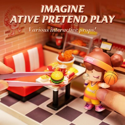 Детские куклы Etokfoks DIY Miniature Burger Restaurant House Kit 110 Piece Plastic Building Set with LED Light 6.4x7.1x6 Inch for Teens Adults — фото 5