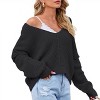 Women's V-Neck Cold Shoulder Sweater Soft Knit Winter Top Cozy Spliced Design Skin Friendly Fall Fashion - 2 of 4