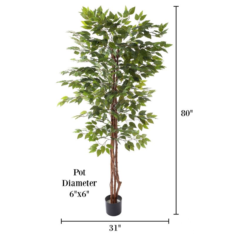 Nature Spring Ficus Artificial Tree - 80-Inch Potted Faux Silk Tree with Natural Looking Leaves for Office or Home Decor - Realistic Indoor Plants, 3 of 8