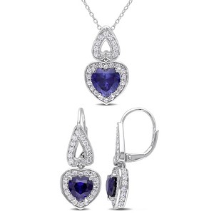 EVERLY JEWELRY | Sterling Silver 8-5/8ct TGW Created Blue and White Sapphire 2-Piece Halo Heart Necklace and Earrings Set - 1 of 4