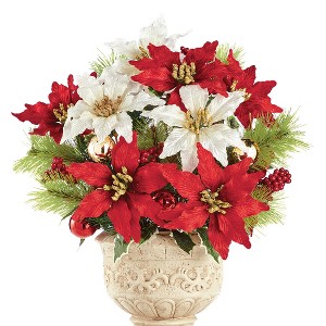 Collections Etc Faux Red & White Poinsettia Floral Picks with Ornaments 10 X 10 X 14 - 1 of 2