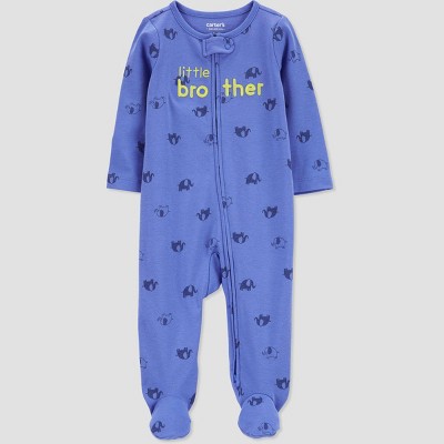 Image of Carter's Just One You®️ Baby Boys' 'Little Brother' Footed Pajama - Blue 3M