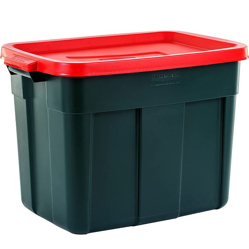 Rubbermaid Roughneck 18 Gallon Durable Plastic Holiday Storage Tote with Snap Tight Recessed Lid for Seasonal Decorations, Green and Red (6 Pack), 1 of 8