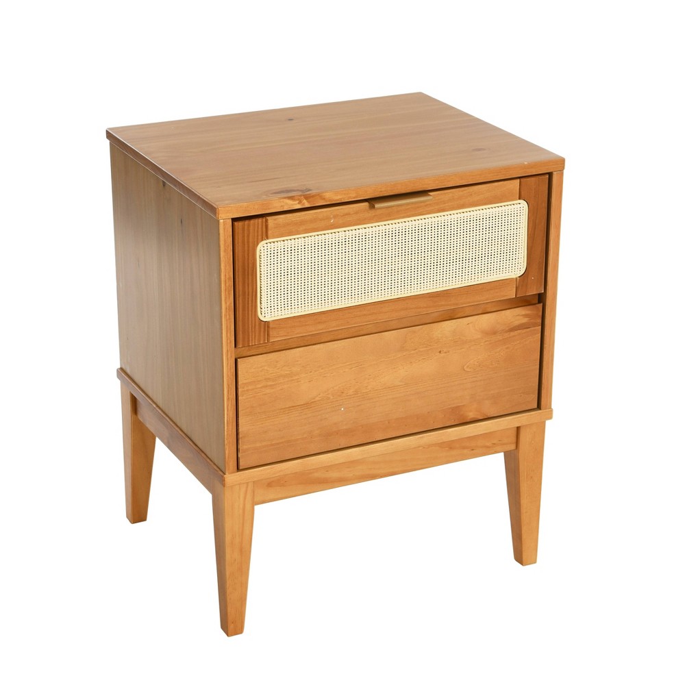 Storied Home Crawford Solid Wood Nightstand with 2 Storage Drawers Light Brown Finish: Boho Style, Pine & MDF