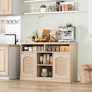 Rattan Buffet Storage Cabinet, 2-Door Accent Cabinet with 4 Open Compartments, Modern Console Table with Adjustable Shelves - 1 of 4