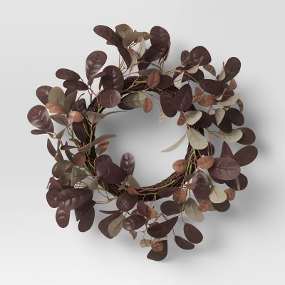 13" Artificial Leaf Wreath Purple/Brown - Threshold™