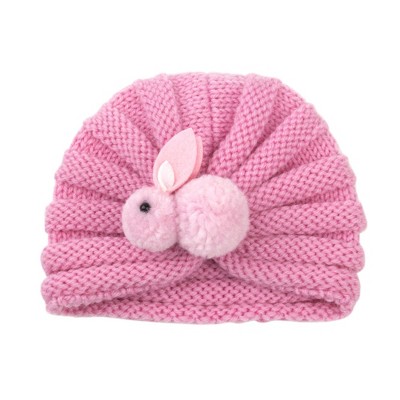 MyKids-USA Newborn Baby Solid Color Rabbit Patched Design Wool Knitting Tire Caps