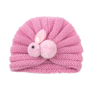 MyKids-USA Newborn Baby Solid Color Rabbit Patched Design Wool Knitting Tire Caps - 1 of 2