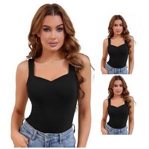 INSPIRE CHIC 3 Packs Women's Wide Strap Sweetheart Neck Undershirt Base Layer Tank Tops with Built in Bra - 1 of 4