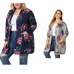 Agnes Orinda Women's Plus Size Lightweight Casual Long Sleeve Floral Soft Knit Cardigans - 1 of 4