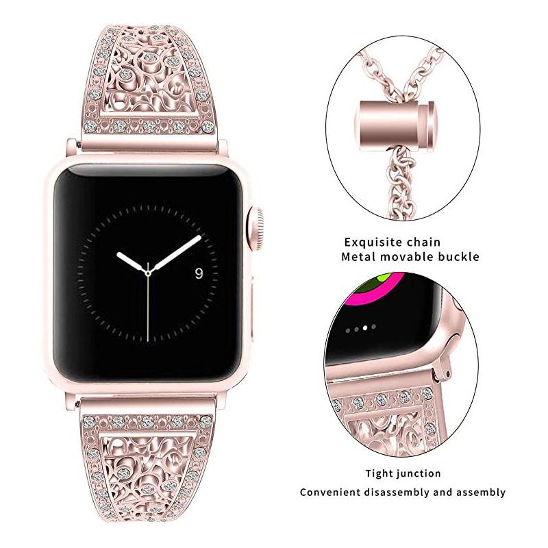 Worryfree Gadgets Metal Band for Apple Watch, Adjustable Band with Rhinestone for Stainless Steel Band for iWatch Series SE Series 8 7 6 5 4 3 2 1, 5 of 7