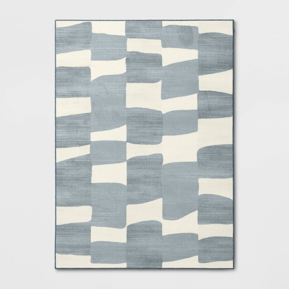 Photos - Area Rug 5'x7' Organic Shapes  Blue - Room Essentials™: Abstract Tufted, Fade & Stain-Resistant, Indoor Use