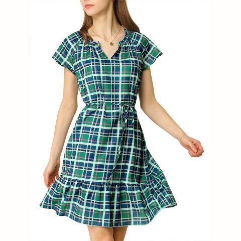 Женские платья INSPIRE CHIC Women's Raglan Sleeve V Neck Tie Waist Dresses Green X-Large