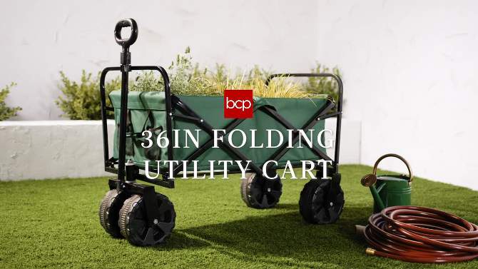 Best Choice Products Heavy-Duty Steel Garden Wagon Lawn Utility Cart w/ 400lb Capacity, Removable Sides, Handle, 2 of 9, play video