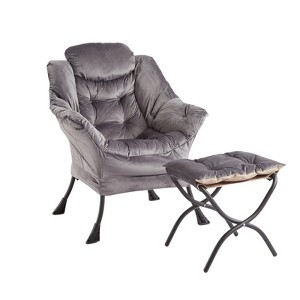 Lazy Chair with Ottoman, Large Lounge Accent Chair, Comfy Armchair with Folding Footrest - 1 of 4