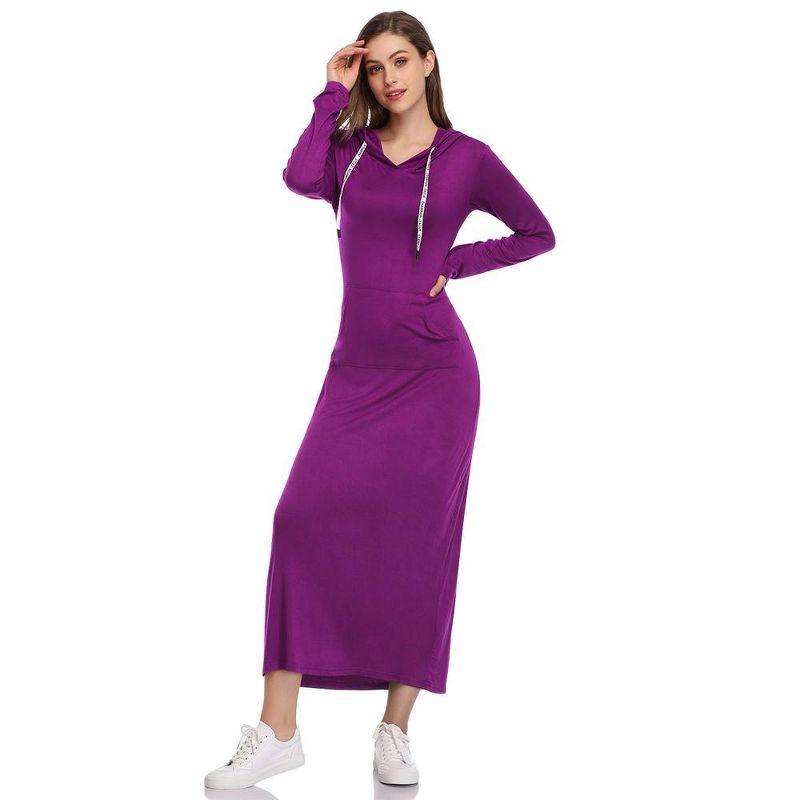 Women Long Sleeve Pullover Hoodie Dress Stripe Pocket Slim Sweatshirt Casual Maxi Dress, 3 of 8