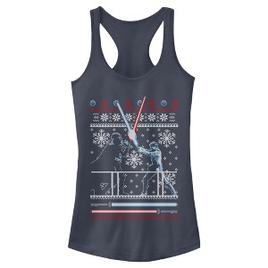 Juniors Womens Star Wars Ugly Christmas Duel Racerback Tank Top - 1 of 3