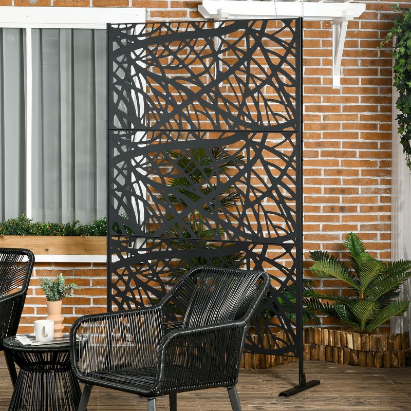 Outsunny Metal Outdoor Privacy Screen, 6.5FT Decorative Outdoor Divider with Stand and Expansion Screws, 2 of 7