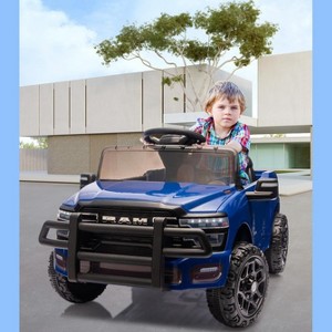12V Ride on Truck Car, Licensed RAM Pickup Car w/Remote Control, Battery Powered Electric Car with Music, Spring Suspension, 3 Speeds, LED Lights - 1 of 4