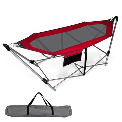 Tangkula Portable Folding Hammock Free Standing Hammock W/ Stand-Folds&Carrying Bag&Anti-Slip Buckle&Storage Pocket