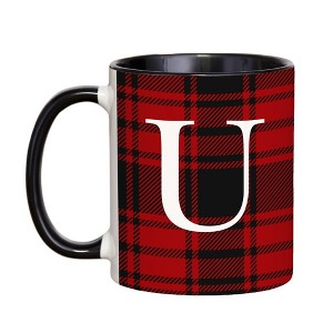 Personalization Mall Christmas Red Plaid Initial Coffee Mug - 1 of 3
