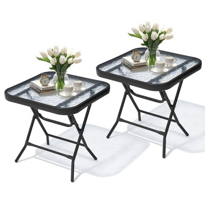 Crestlive Products Outdoor Side Table - Small Patio End Table All Weather for Pool, Balcony, Deck, Porch 2pc Black