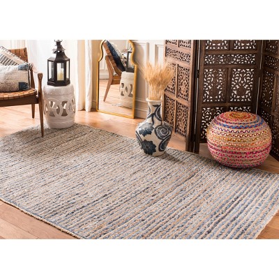 Boho-Chic Blue and Natural Square Braided Jute Area Rug