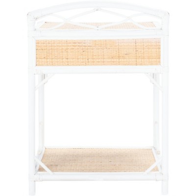 White and Natural Rattan 1-Drawer Nightstand