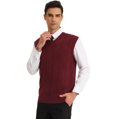 Lars Amadeus Men's Slim Fit V-neck Sleeveless Cable Knit Pullover Sweater  Vest Burgundy Small : Target