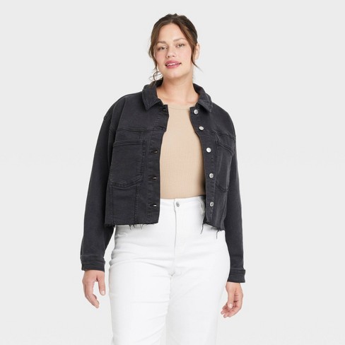 Cut-off Cropped Moto Trucker Jacket - Medium Wash