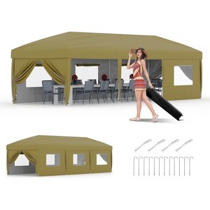 10x30 FT Heavy Duty Canopy Tent with 8 Removable Sidewalls, Portable Roller Bag, 3 Height Settings, 8 Weight Bags, 8 Stakes & 6 Guy Ropes - 1 of 4