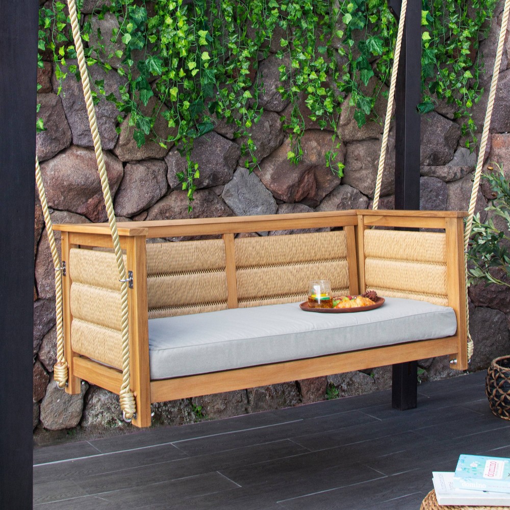 Photos - Canopy Swing Cambridge Casual Blaine Teak Wood Outdoor Porch Swing with Oyster Cushion