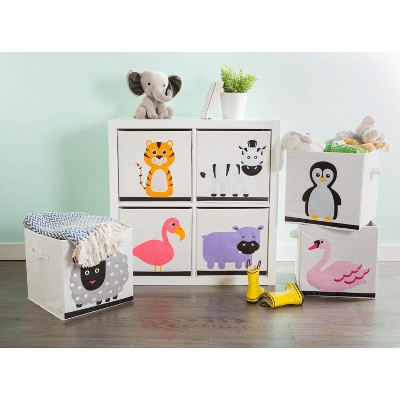 White and Pink Fabric Collapsible Swan Storage Cube