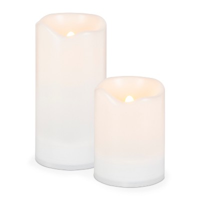 Everlasting Glow Set of 2 - 3"D White Wavy Edge Outdoor Solar Candles