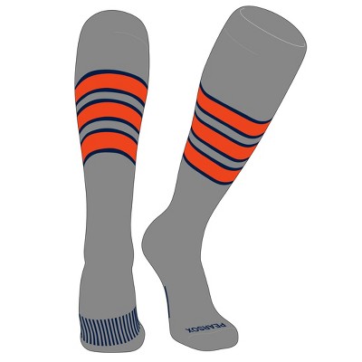 PEAR SOX Striped OTC Baseball, Softball, Football Socks (C) Silver, Navy, Orange