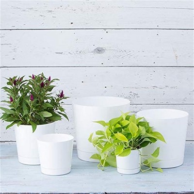 White 10-Inch Round Plastic Cylinder Planter