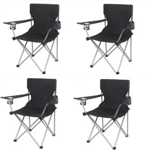 Racxily (4 PACK)Basic Quad Folding Camp Chair with Cup Holder, Black - 1 of 4