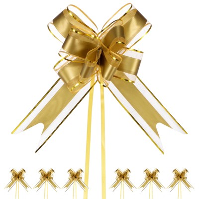 Unique Bargains Plastic Gold Edge Satin Gift Wrap Bows Pull Bows 20 Pcs