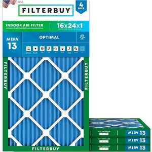 Filterbuy 16x24x1 Air Filter (4-Pack), Pleated MERV 13 Health Defense Replacement HVAC AC Furnace Filters (Actual Size: 15.38 x 23.38 x 0.75) - 1 of 4