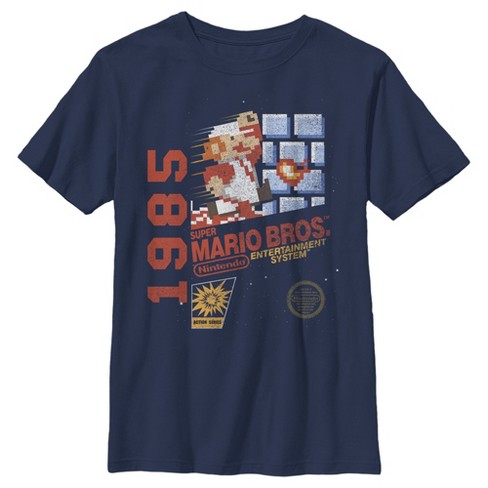 Boy's Nintendo Super Mario Bros 1985 Box Art T-Shirt - Navy Blue - Medium