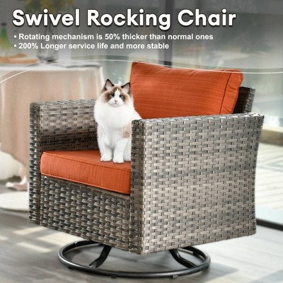 Gray Rattan 7-Person Outdoor Patio Set with Fire Pit