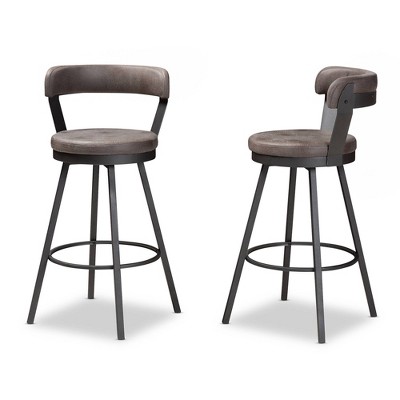 Arcene Antique Gray Faux Leather Swivel Barstools with Metal Frame, Set of 2