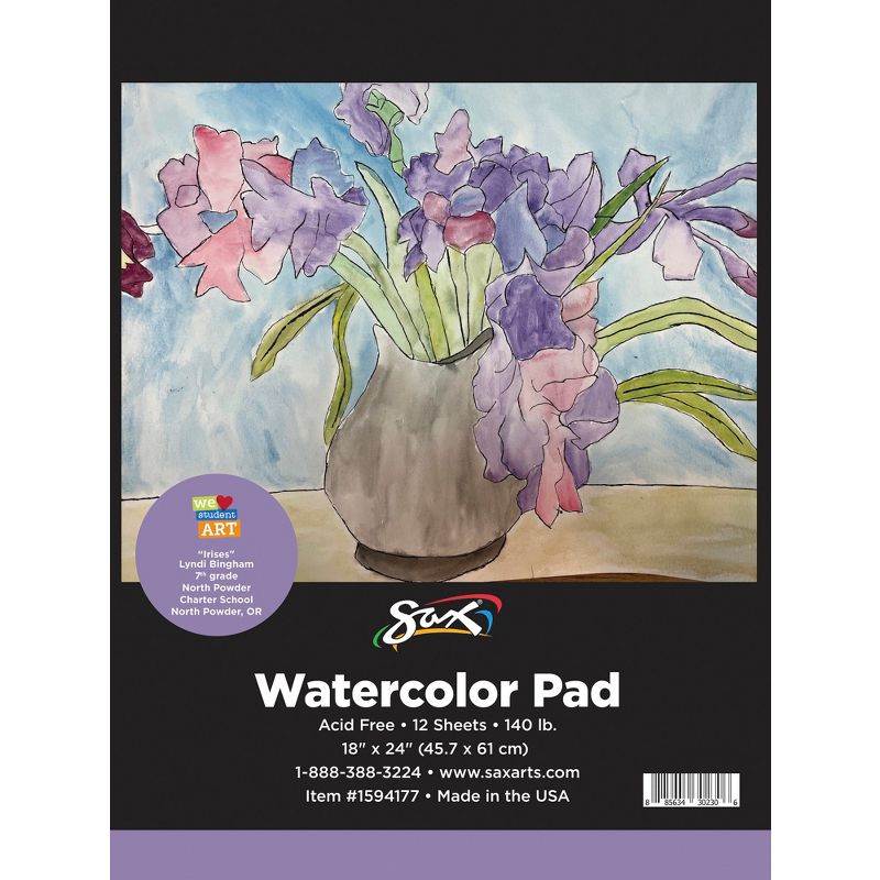 Sax Watercolor Pad, 140 lb, 18 x 24 Inches, White, 12 Sheets, 1 of 2